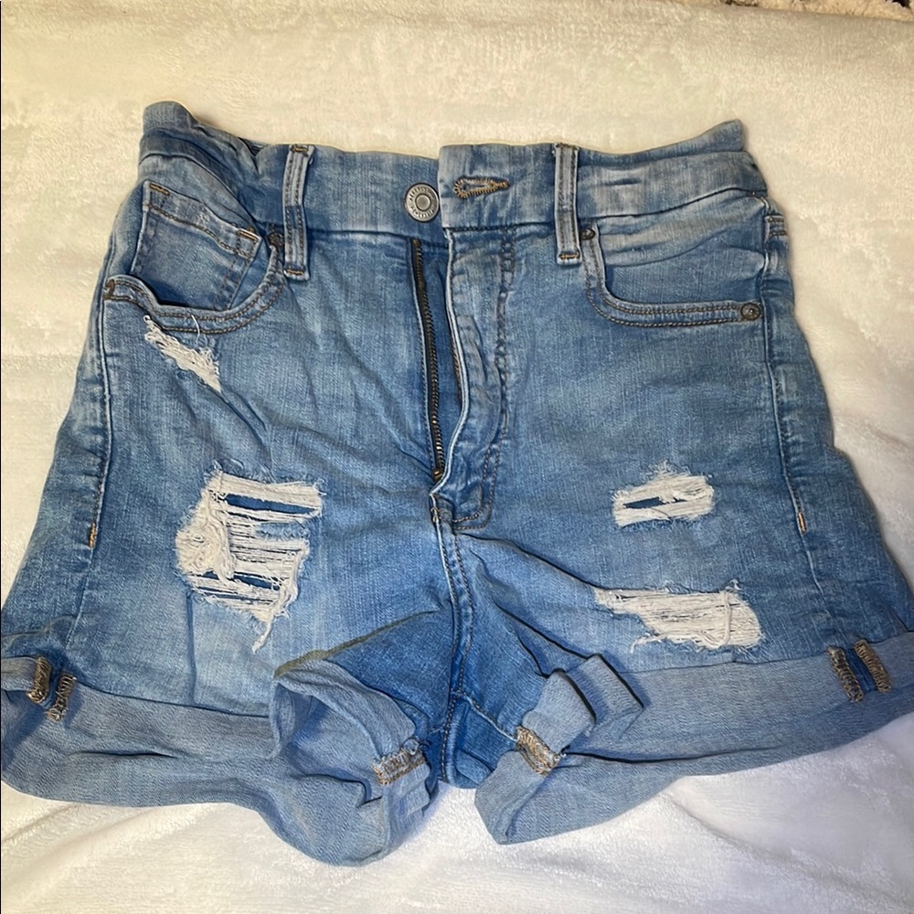 Distressed Blue Denim Shorts